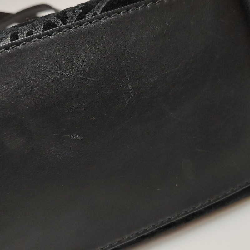 Gucci牛皮翻毛皮拼皮花紋單肩包-17