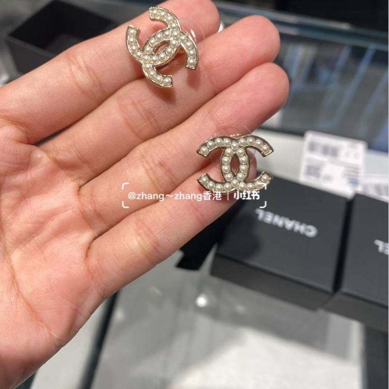 chanel 香奈兒 CC LOGO 珍珠 耳釘 耳環 耳針 耳飾-3