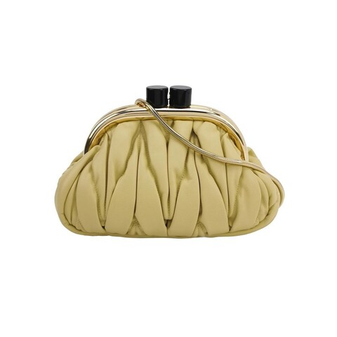 Miu Miu Belle羊皮拼色褶皺金屬扣斜挎包