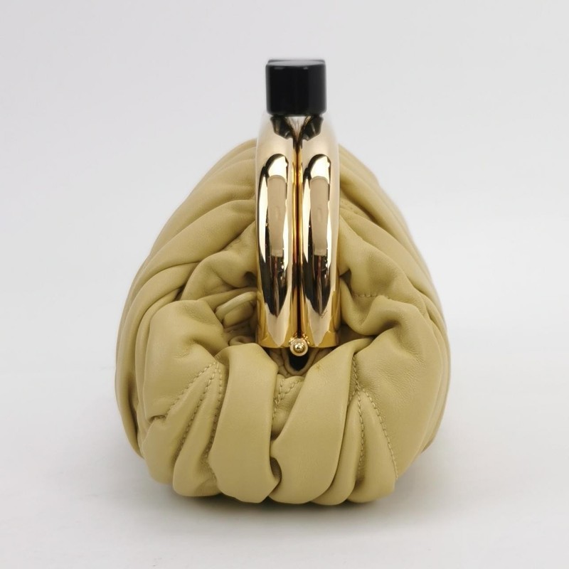 Miu Miu Belle羊皮拼色褶皺金屬扣斜挎包-2