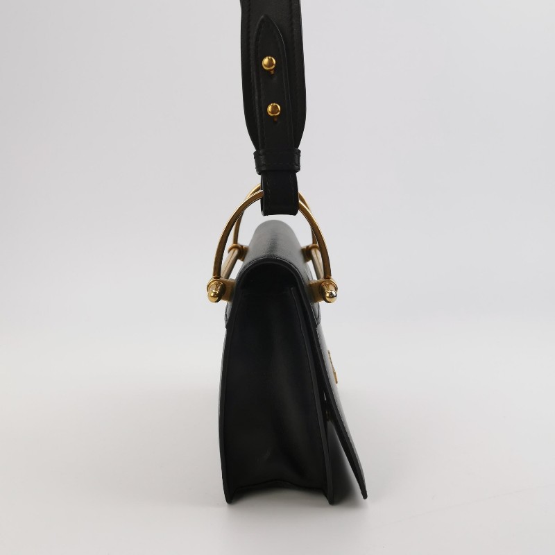 Prada 牛皮純色金屬字母Logo單肩包-3