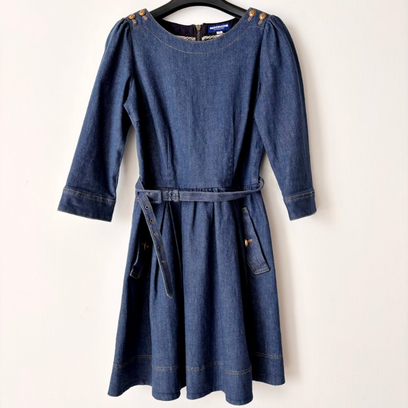 ::BURBERRY BLUE LABE:: 經典格紋袖邊 單寧牛仔洋裝 37號-1