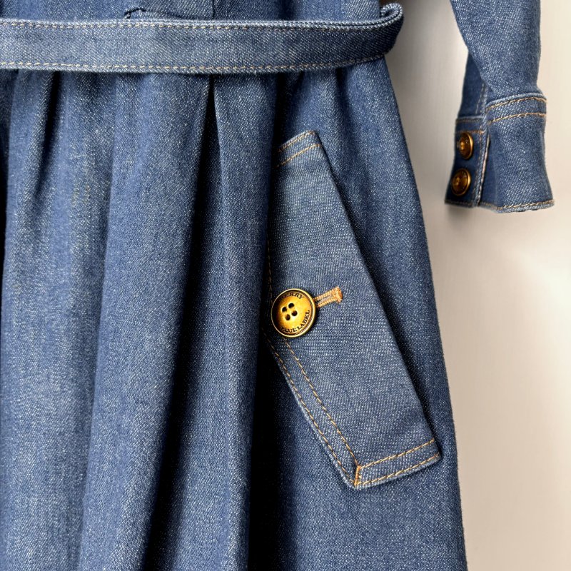::BURBERRY BLUE LABE:: 經典格紋袖邊 單寧牛仔洋裝 37號-3