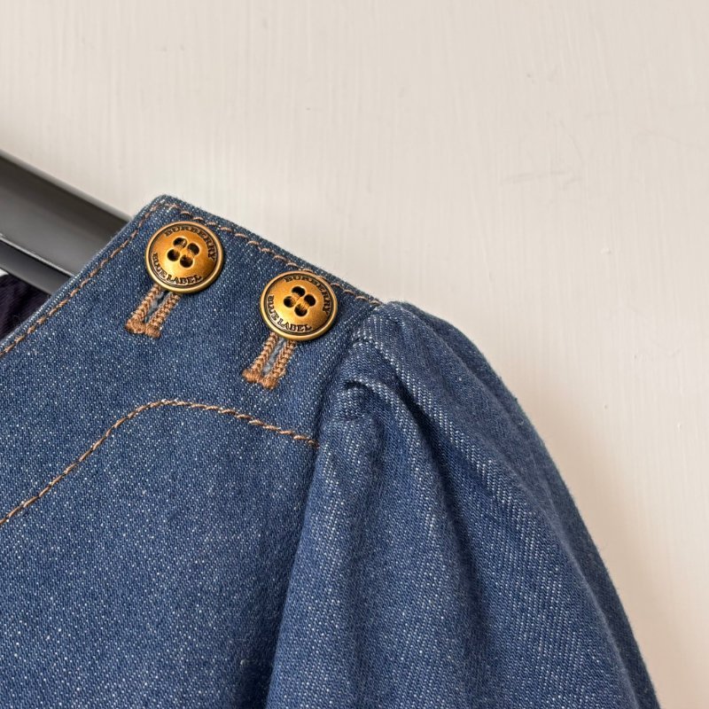 ::BURBERRY BLUE LABE:: 經典格紋袖邊 單寧牛仔洋裝 37號-4