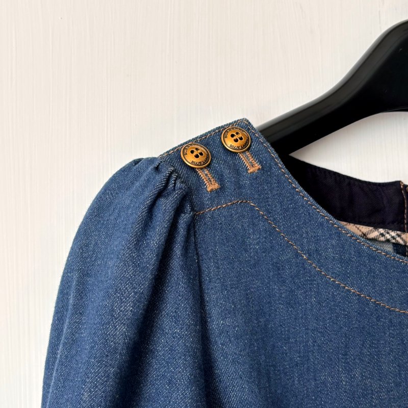 ::BURBERRY BLUE LABE:: 經典格紋袖邊 單寧牛仔洋裝 37號-6