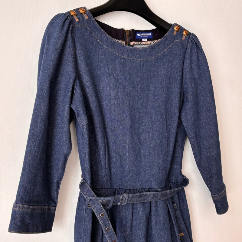 ::BURBERRY BLUE LABE:: 經典格紋袖邊 單寧牛仔洋裝 37號-8