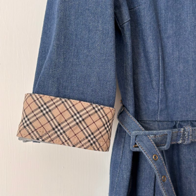 ::BURBERRY BLUE LABE:: 經典格紋袖邊 單寧牛仔洋裝 37號-11