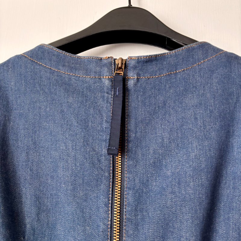 ::BURBERRY BLUE LABE:: 經典格紋袖邊 單寧牛仔洋裝 37號-14