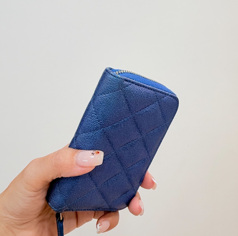 chanel 香奈兒 珠光藍  金釦 荔枝皮 魚子醬 卡夾 卡包 零錢包 錢包 皮夾 短夾 ㄇ字拉 ㄇ拉-7