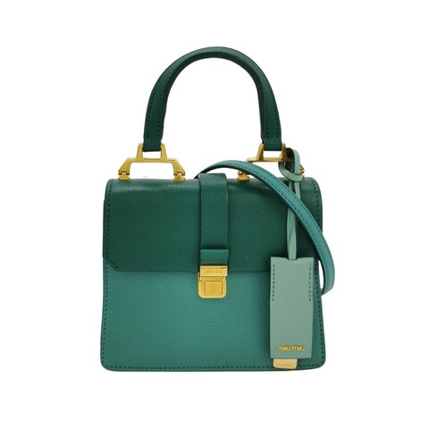 Miu Miu羊皮拼色字母Logo金屬扣斜挎包