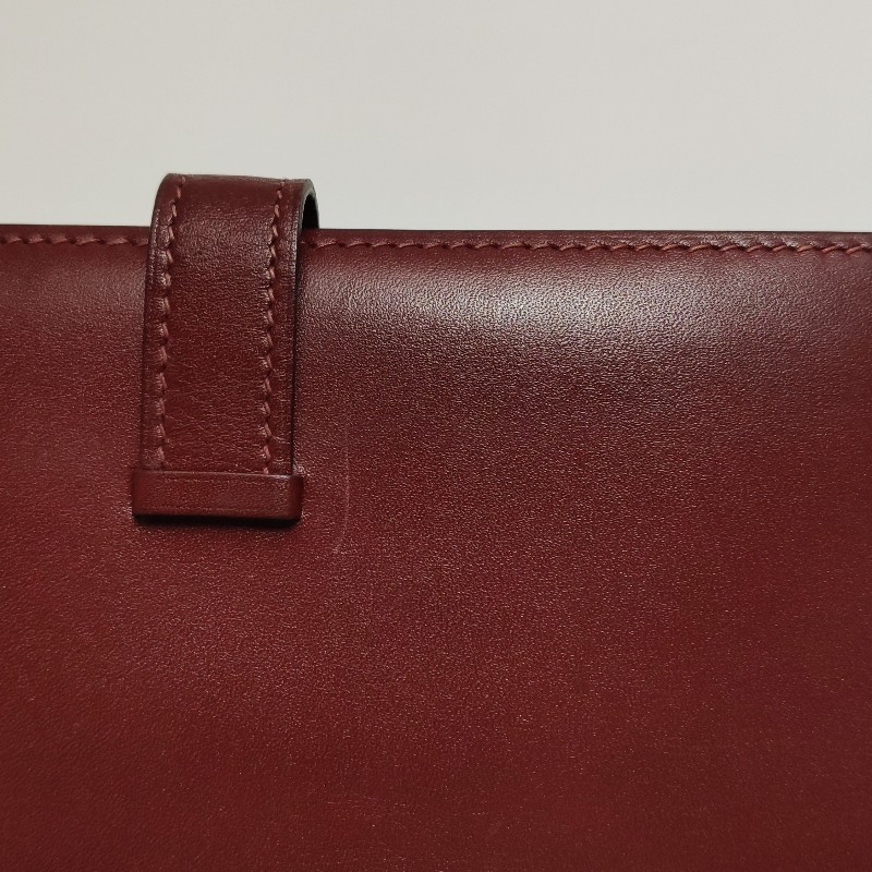Hermes Bearn標誌H祥帶錢包Box Calf 牛皮銀扣57波爾多酒紅框刻-10