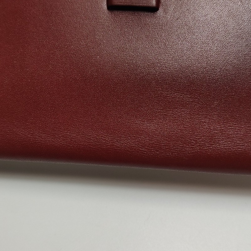 Hermes Bearn標誌H祥帶錢包Box Calf 牛皮銀扣57波爾多酒紅框刻-11