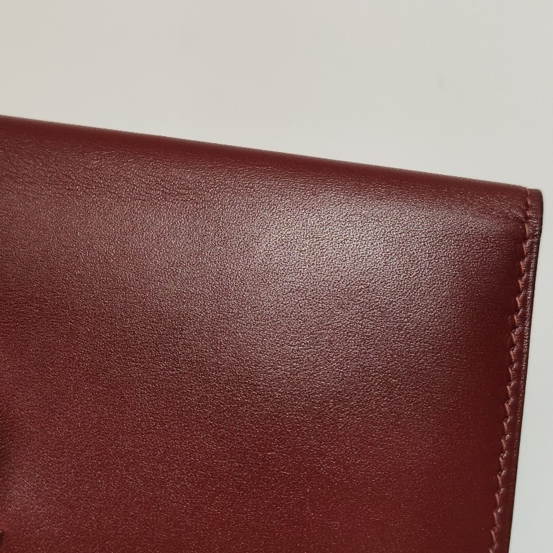 Hermes Bearn標誌H祥帶錢包Box Calf 牛皮銀扣57波爾多酒紅框刻-12
