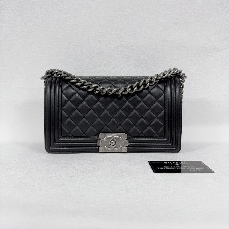 Chanel Leboy黑銀羊皮中號 肩背包-0