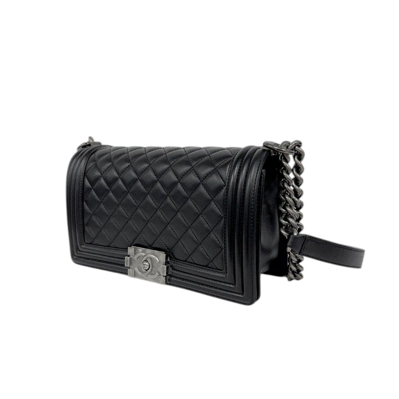 Chanel Leboy黑銀羊皮中號 肩背包-2