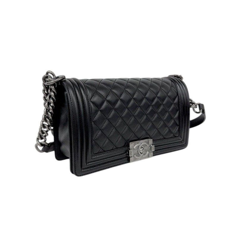 Chanel Leboy黑銀羊皮中號 肩背包-3