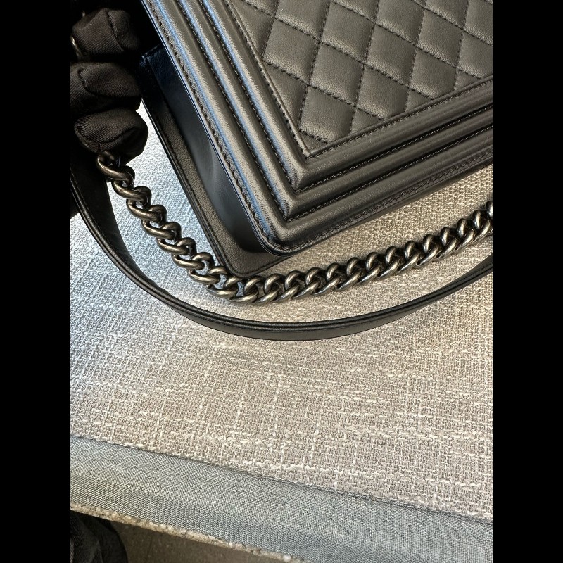 Chanel Leboy黑銀羊皮中號 肩背包-15