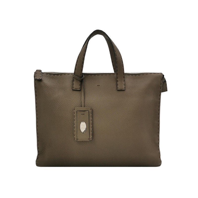 Fendi 牛皮純色拉鍊明線裝飾公文包手提包-0