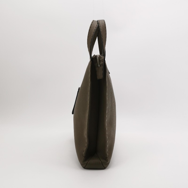 Fendi 牛皮純色拉鍊明線裝飾公文包手提包-2