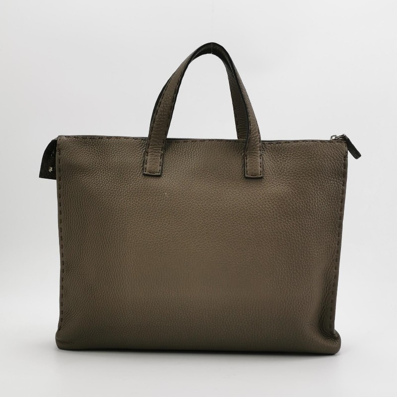 Fendi 牛皮純色拉鍊明線裝飾公文包手提包-4