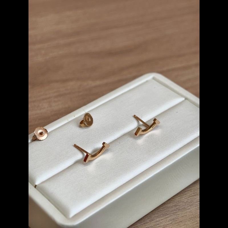 Tiffany T系列 迷你微笑耳釘 18K玫瑰金-11