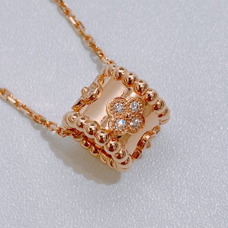 TW4567	Van Cleef &Arpels VCA鑽石項鏈 18K Perlee Clovers Pendant Necklace D 0.18ct x RGHW-2