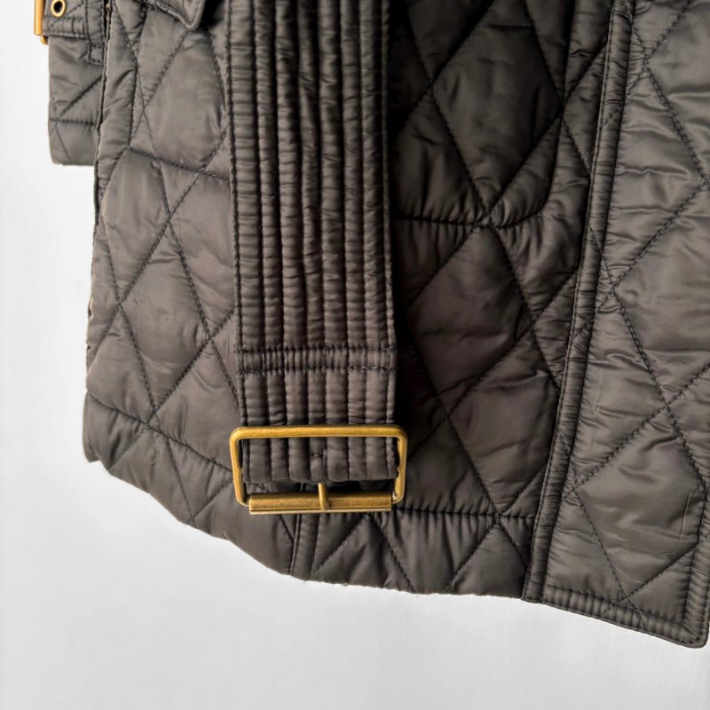 ::BURBERRY:: 黑色絎縫經典格紋 長板風衣 連帽外套 S號-5