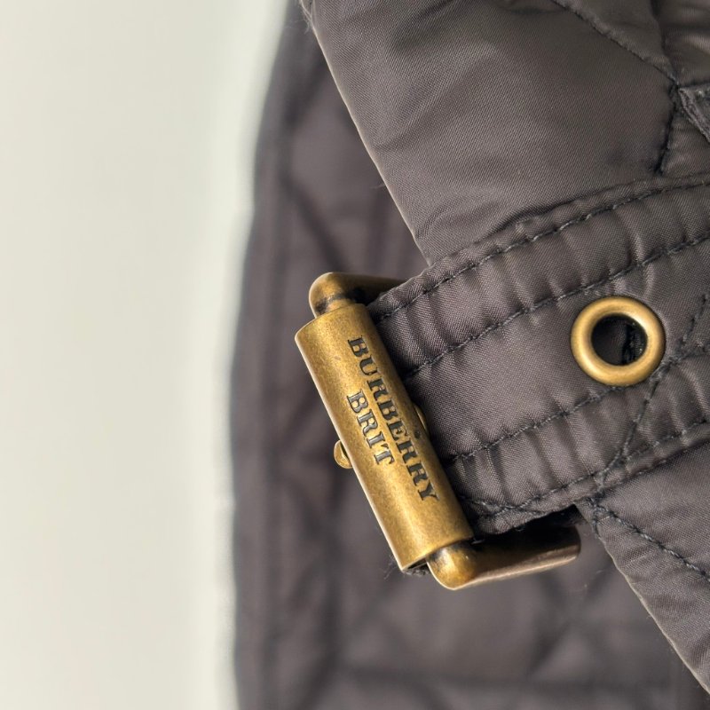 ::BURBERRY:: 黑色絎縫經典格紋 長板風衣 連帽外套 S號-7