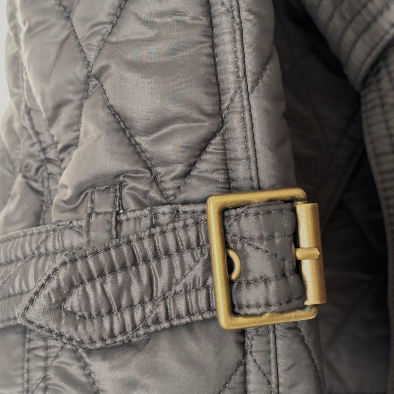 ::BURBERRY:: 黑色絎縫經典格紋 長板風衣 連帽外套 S號-8