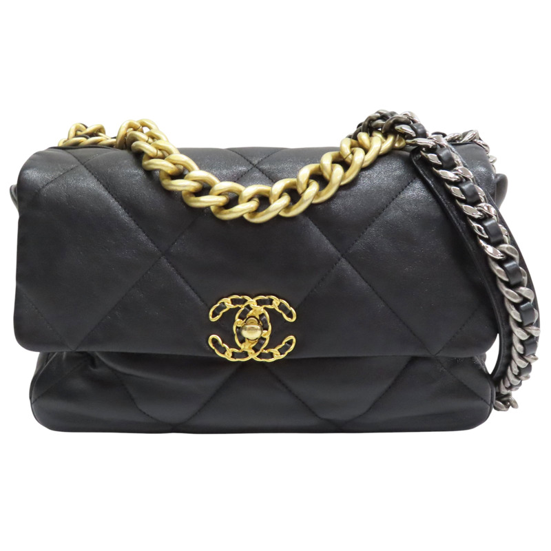 黑色 牛皮 19 30cm 鏈帶肩背包【CHANEL 香奈兒】 AS1161-0