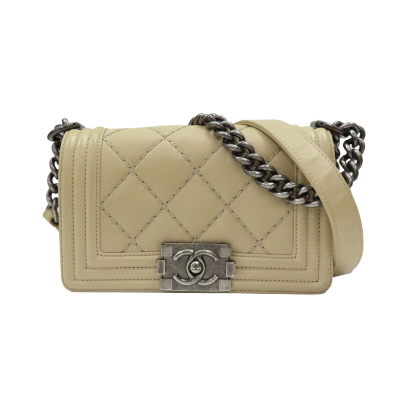 杏色 牛皮 Boy20 鍊帶 肩背包 無卡【CHANEL 香奈兒】 A67085-0