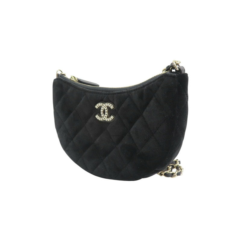 黑色 菱格 絨布 鍊帶 肩背包【CHANEL 香奈兒】-2