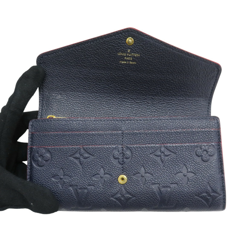 深藍色 原花壓紋牛皮 Sara 扣式長夾 M62125【LOUIS VUITTON LV 路易威登】 M62125-4