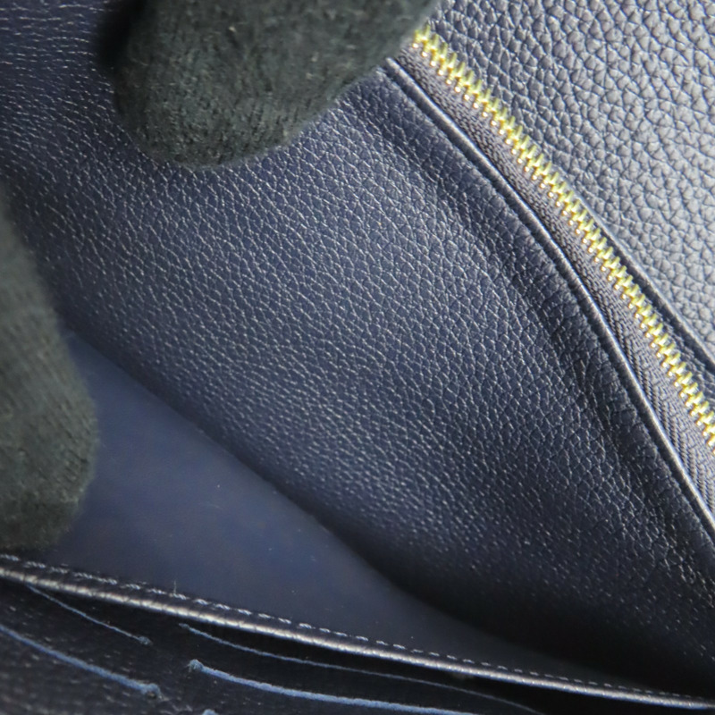 深藍色 原花壓紋牛皮 Sara 扣式長夾 M62125【LOUIS VUITTON LV 路易威登】 M62125-7