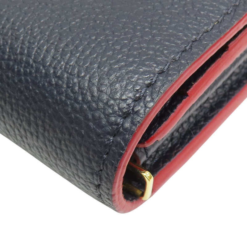 深藍色 原花壓紋牛皮 Sara 扣式長夾 M62125【LOUIS VUITTON LV 路易威登】 M62125-16