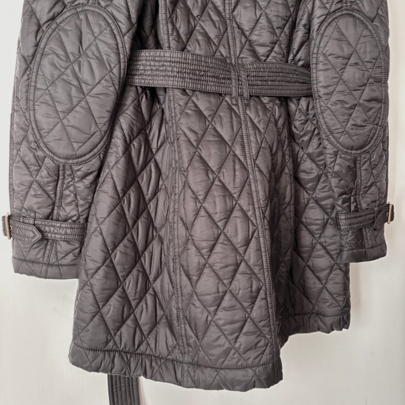 ::BURBERRY:: 黑色絎縫經典格紋 長板風衣 連帽外套 S號-7