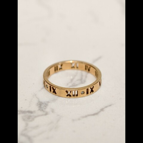 Tiffany 羅馬數字鑲鑽鏤空戒指 18k玫瑰金 59碼