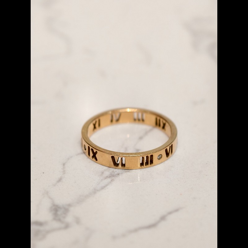 Tiffany 羅馬數字鑲鑽鏤空戒指 18k玫瑰金 59碼-1