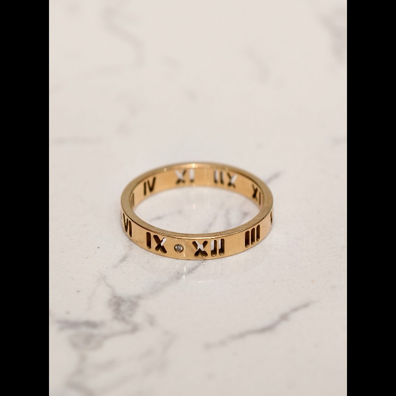 Tiffany 羅馬數字鑲鑽鏤空戒指 18k玫瑰金 59碼-2