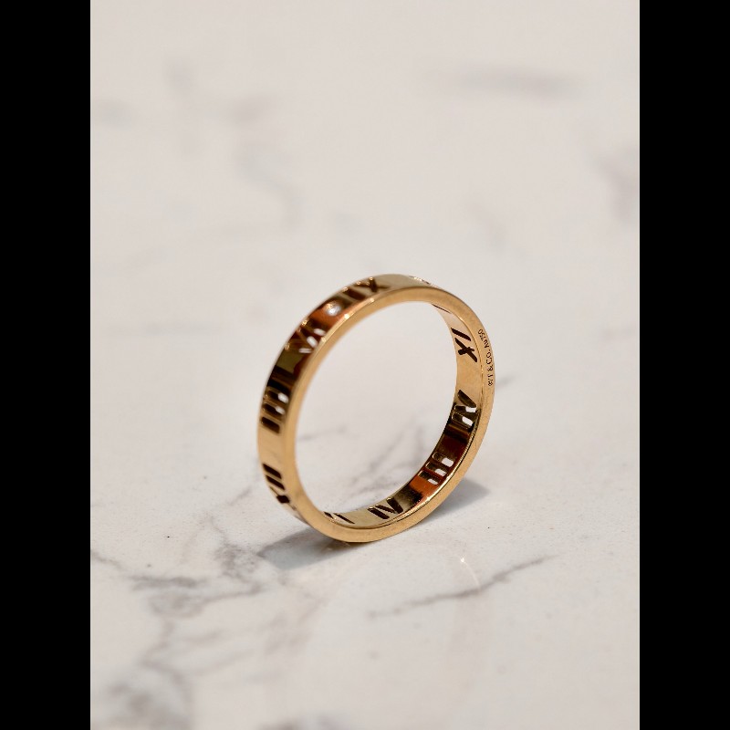 Tiffany 羅馬數字鑲鑽鏤空戒指 18k玫瑰金 59碼-3