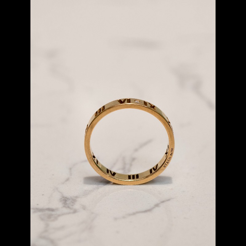 Tiffany 羅馬數字鑲鑽鏤空戒指 18k玫瑰金 59碼-4