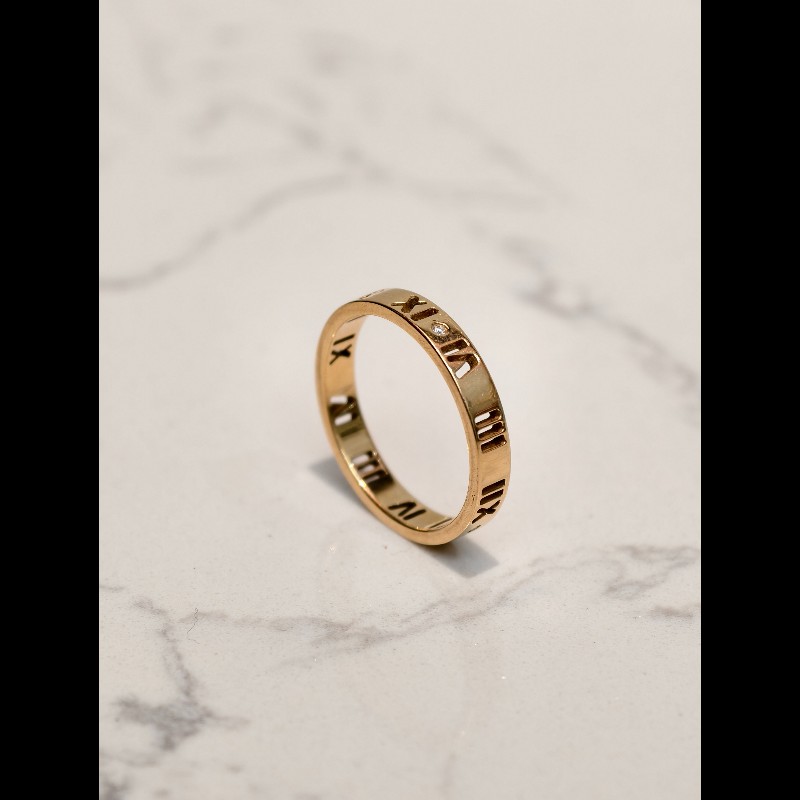 Tiffany 羅馬數字鑲鑽鏤空戒指 18k玫瑰金 59碼-5