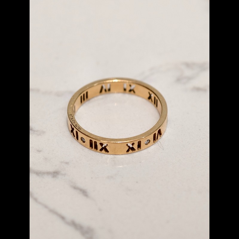 Tiffany 羅馬數字鑲鑽鏤空戒指 18k玫瑰金 59碼-7