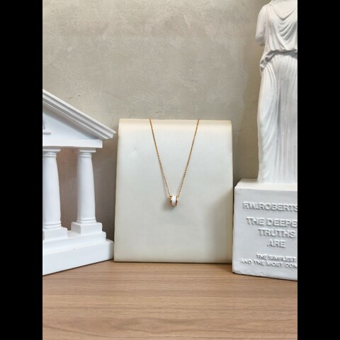 Bvlgari 白陶瓷彈簧項鍊 玫瑰金 鏈長46cm