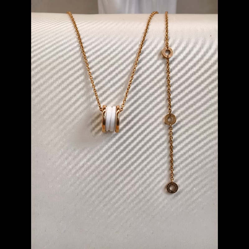Bvlgari 白陶瓷彈簧項鍊 玫瑰金 鏈長46cm-1