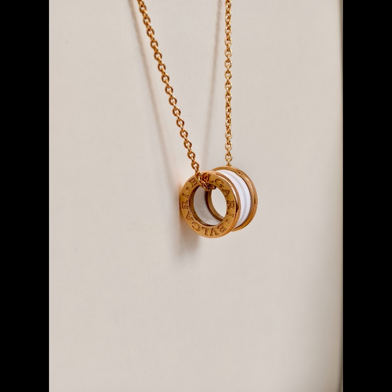 Bvlgari 白陶瓷彈簧項鍊 玫瑰金 鏈長46cm-3