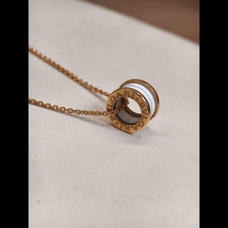 Bvlgari 白陶瓷彈簧項鍊 玫瑰金 鏈長46cm-4
