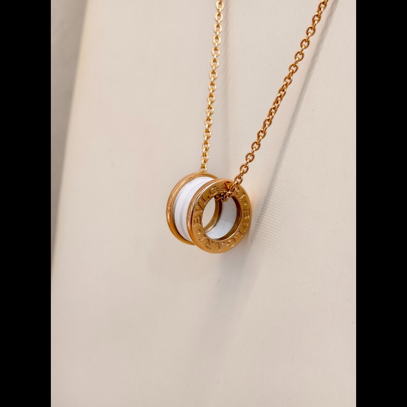 Bvlgari 白陶瓷彈簧項鍊 玫瑰金 鏈長46cm-6