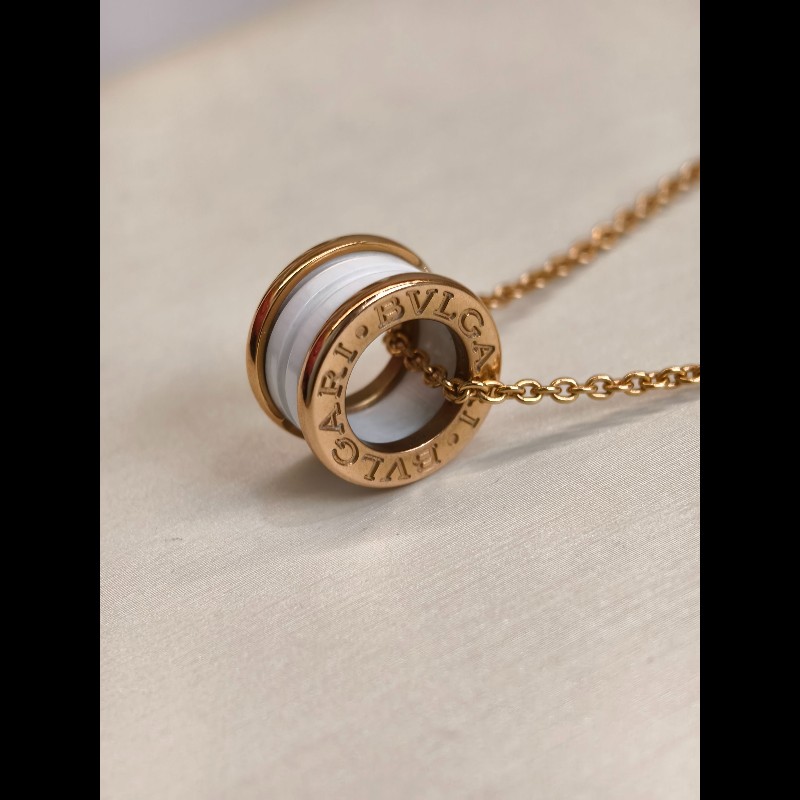 Bvlgari 白陶瓷彈簧項鍊 玫瑰金 鏈長46cm-7