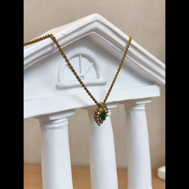 Dior迪奧 金色彩色寶石項鍊 鑲鑽 鏈長約39cm-2